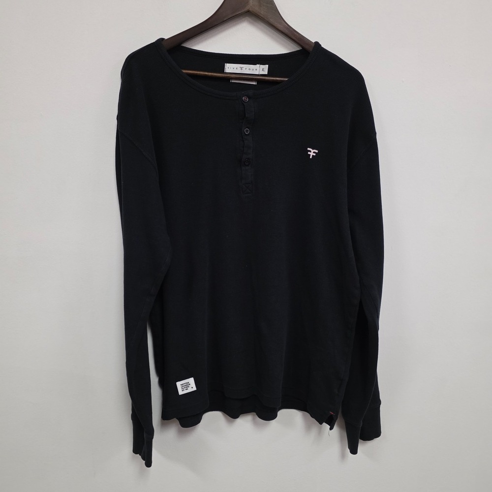 Five Four Mens Thermal Henley‎ Shirt Size XL Black Long Sleeve Logo Cotton Micro